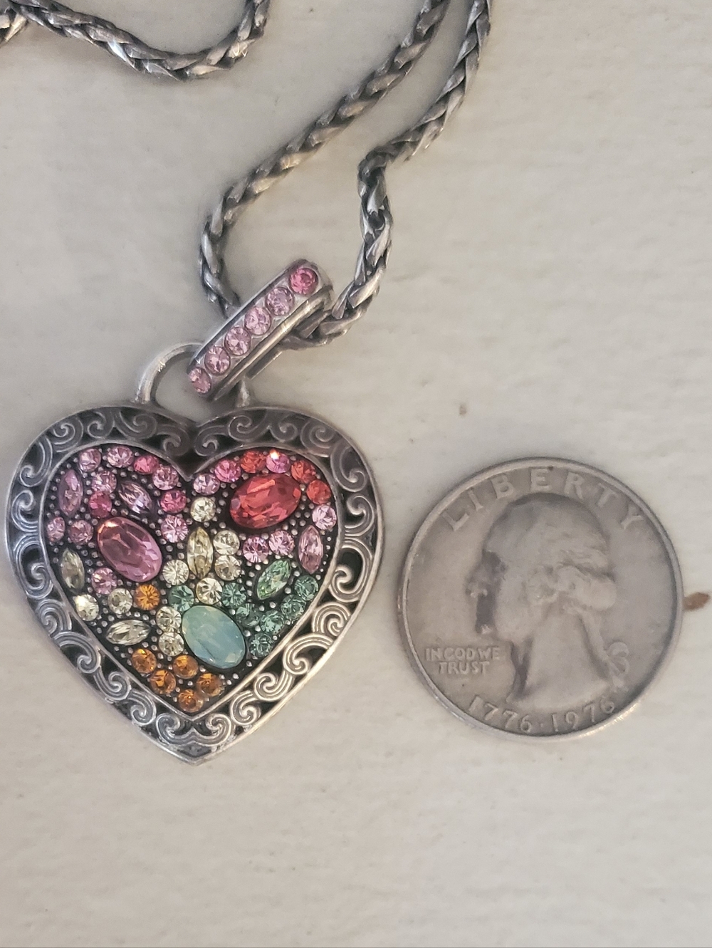 Brighton 16" Heart Necklace with Rainbow Colored Stones - Picture 2 of 9